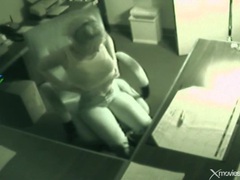AlphaTeenies presents: Horny blonde strips and plays with cunt in office