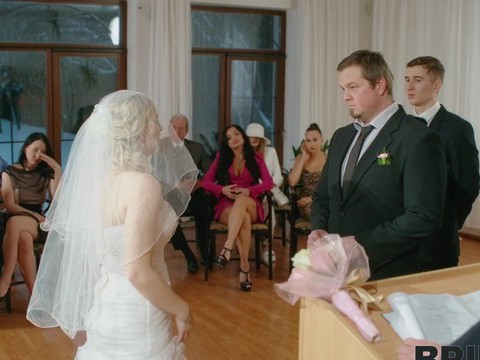 AlphaTeenies presents: Dirty bride kristy waterfall rides a lover while people watch