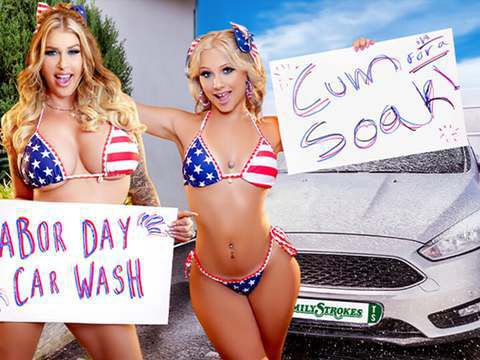 AlphaTeenies presents: Car wash duo shake tits and score big