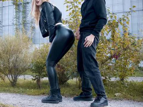 AlphaTeenies presents: He cums on my latex leggings in public! - clothedpleasures