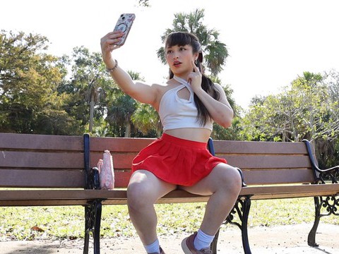 AlphaTeenies presents: Gorgeous solo college babe doing striptease in a park - pixie