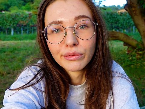 AlphaTeenies presents: Alone? outside on the fields i presnet my huge labia teen pussy and clit