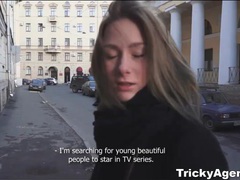 AlphaTeenies presents: Beautiful teen strips and sucks in reality porn