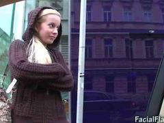 AlphaTeenies presents: Girl in sweater sucks cock in car