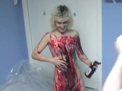 AlphaTeenies presents: Strawberry and chocolate sauce on her body