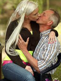 AlphaTeenies presents: Horny blonde teenage beauty riding an old stiff schlong