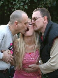AlphaTeenies presents: Petite blonde teenie girl enjoying two old biker penises