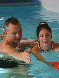 AlphaTeenies presents: Brunette teenage beauty fucked by a horny swim teaching paps