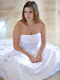 AlphaTeenies presents: Busty glamorous amateur Danielle models wedding gown indoors & by the pool