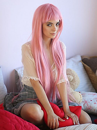 AlphaTeenies presents: Teen sweetheart with a long pink hair gets nude and flashes her gorgeous breasts and pussy