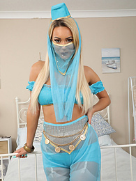 AlphaTeenies presents: Lauren Louise from Layered-Nylons as a sexy genie wearing sheer pantyhose over white stockings