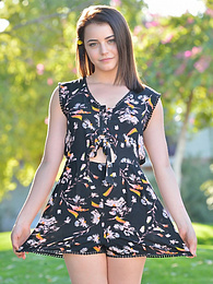 AlphaTeenies presents: Svelte american dark-haired teen Kylie Quinn in shorts toys her twat outdoor