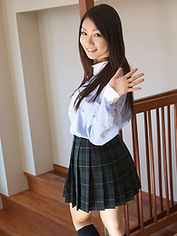 AlphaTeenies presents: Asian schoolgirl Tomoyo Hoshino strips to stockings and poses outdoors